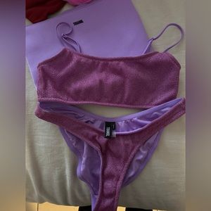 Purple Sparkly Triangl Bikini Set
